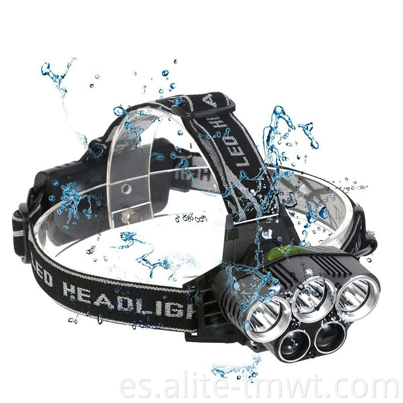 Aluminio de alta calidad 1800 Lúmenes recargables 5Led Headlamp más brillante 18650 3*T6+2*R2 LED FEARL